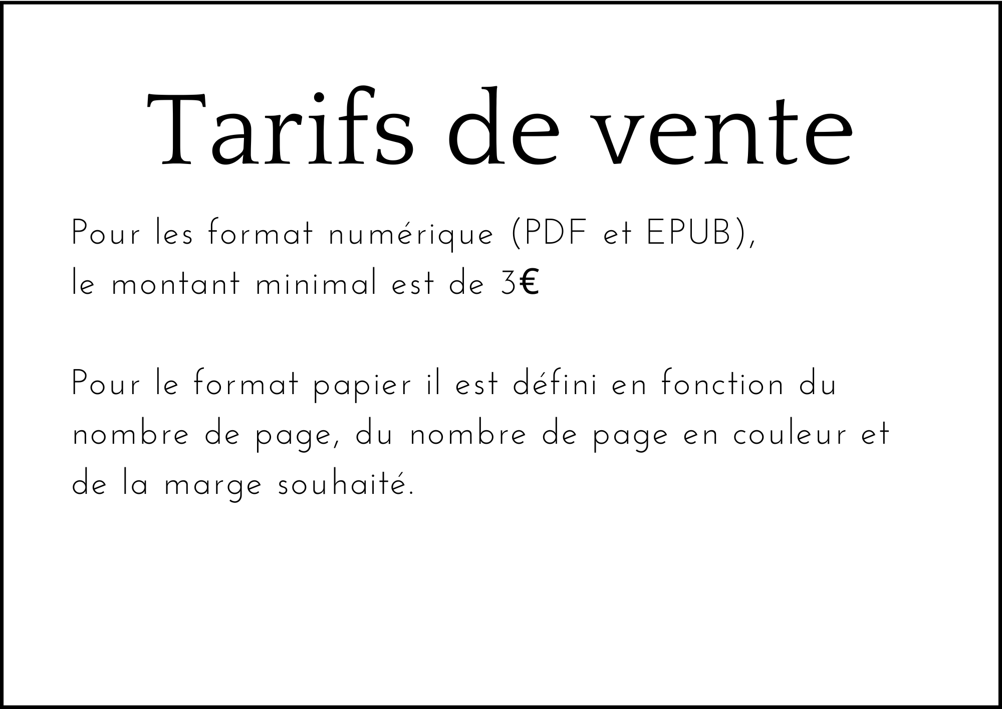 Tarifs de vente